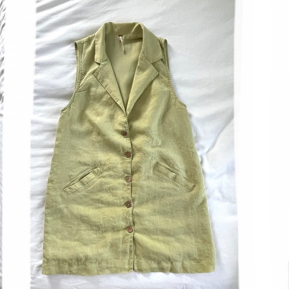 Free People Green Linen Button Front Dress - Picture 3 of 8